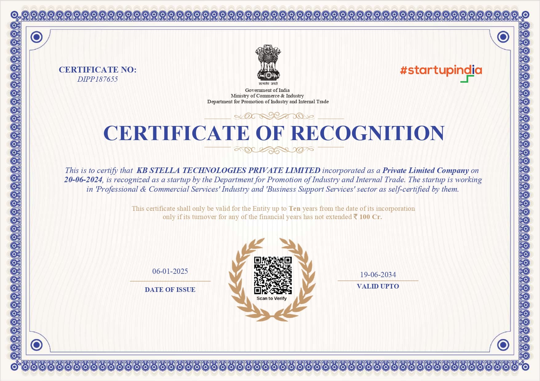 Startup India Recognition